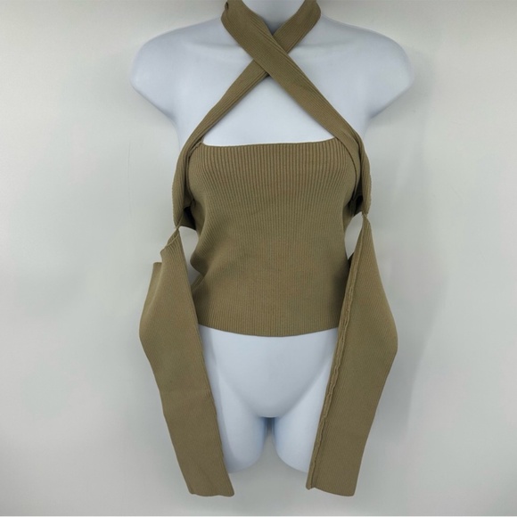 Revolve NBD Eva Off Shoulder Ribbed Top Taupe Size Large New with Tag - Picture 5 of 13